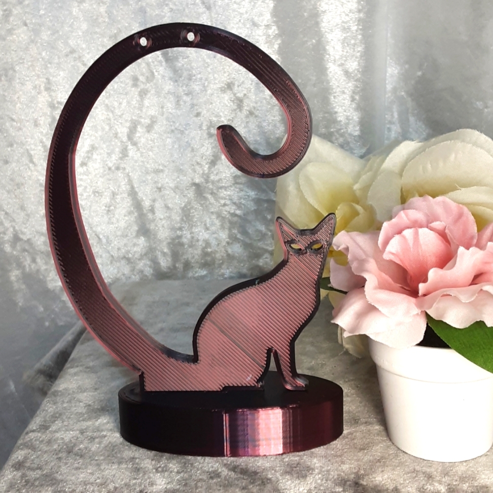Handmade Cat Earring Stand Display 3D Printed Black Burgundy - Picture 2 of 4
